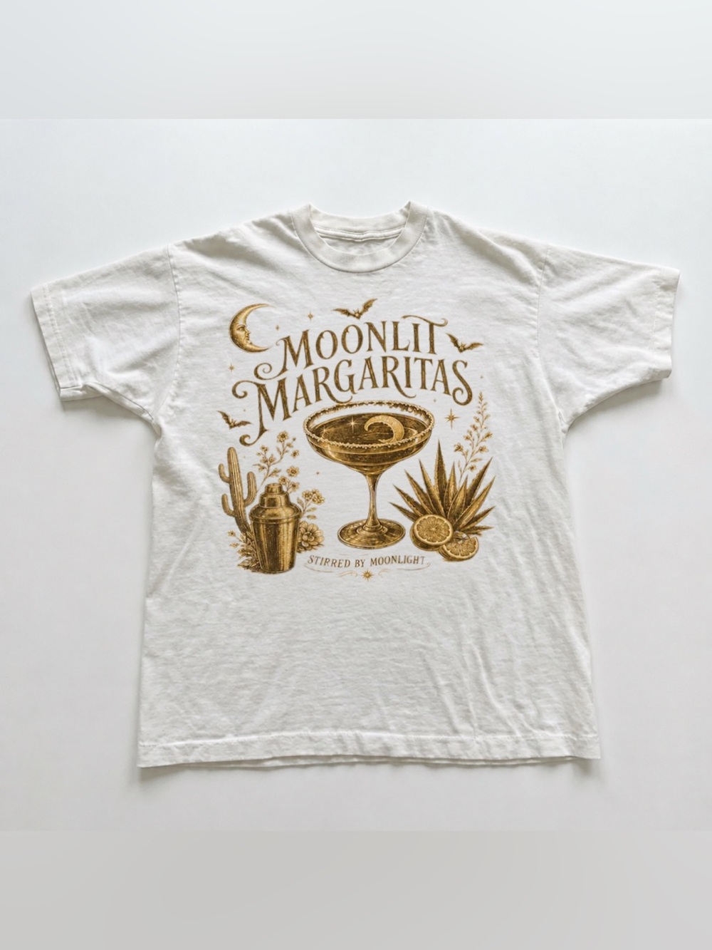 White Tee with Gold Moonlit Margaritas Graphic
